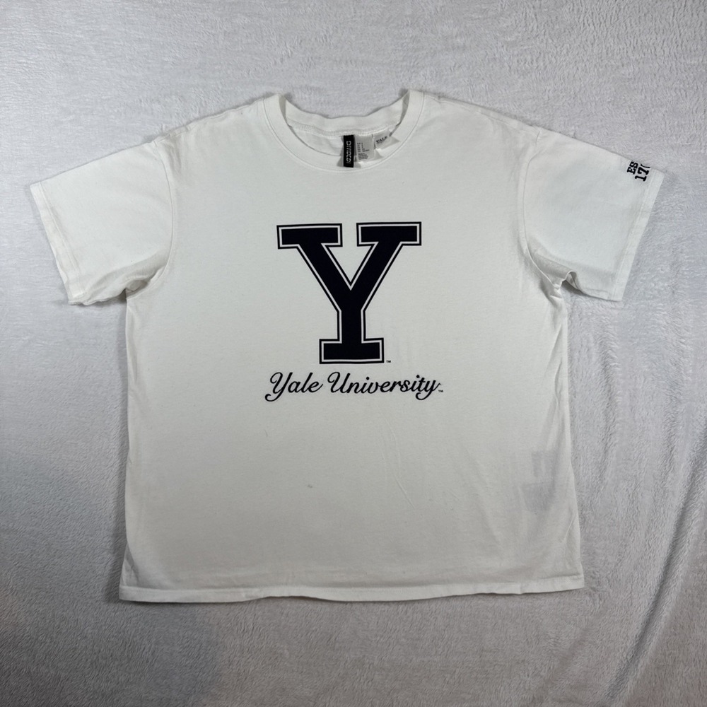 Authentic Yale University Embroidered Short Sleeve Tee Collegiate Small Boxy H&M